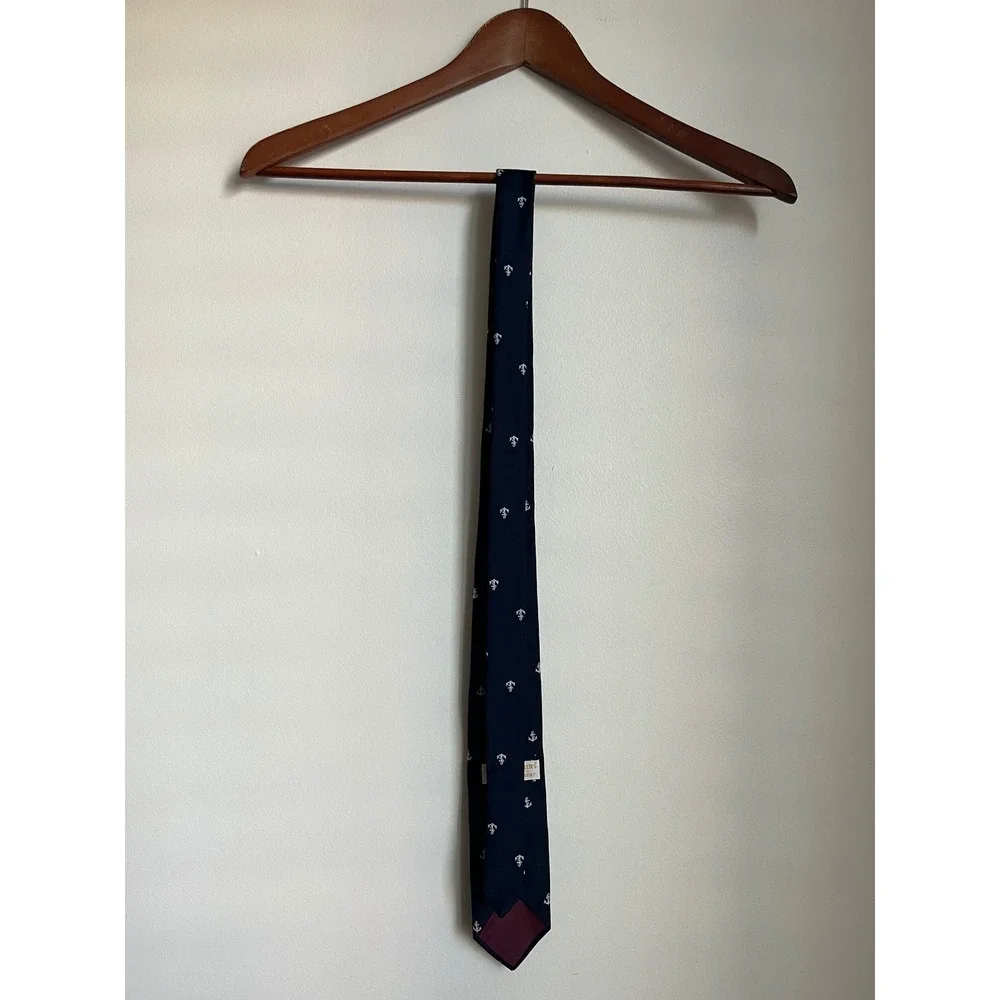 Brooks‎ Brothers Boys Navy Blue Anchor Nautical Silk Twill Necktie Classic Tie